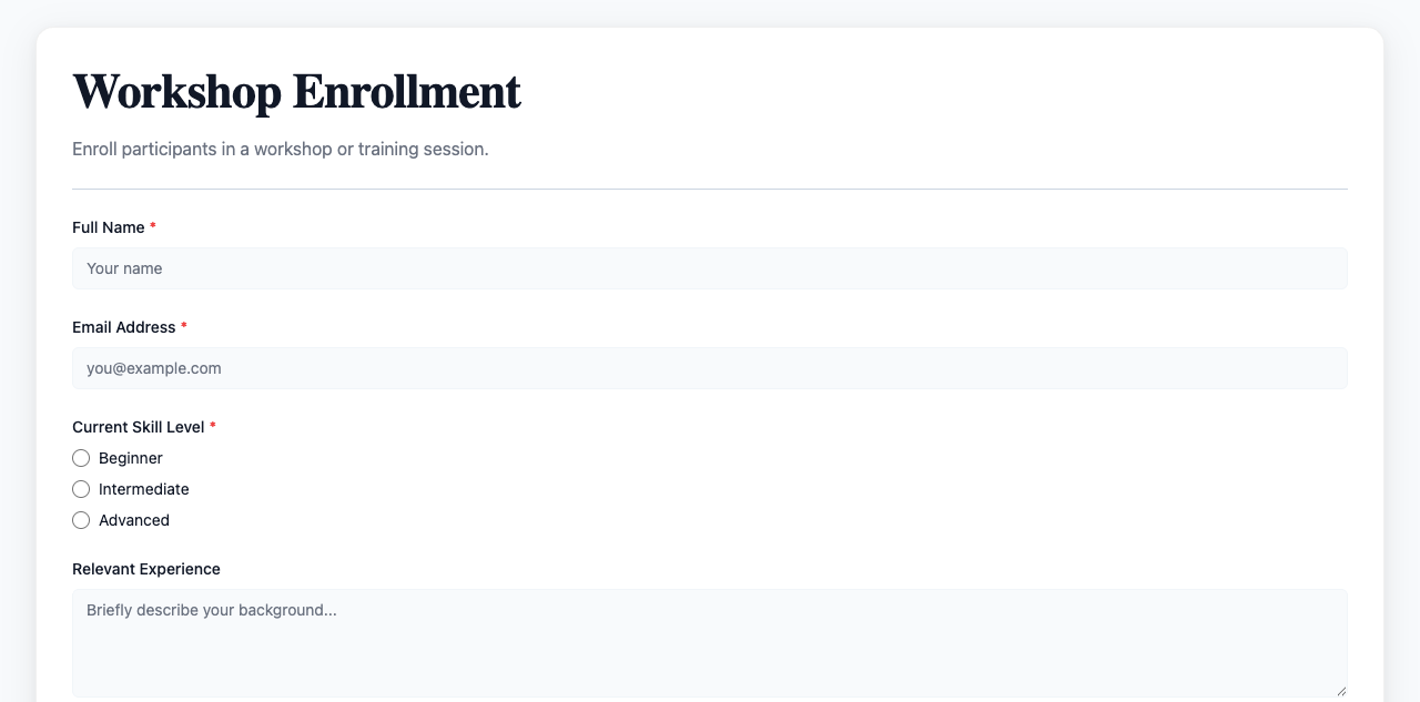 Workshop Enrollment